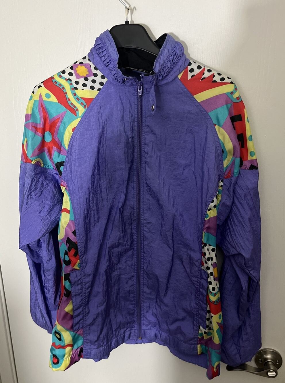 Vintage 80s/90s Akita Nylon Jacket Womens Large Multicolor Arm Design Full Zip